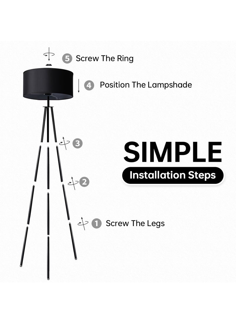 Perfin Floor Lamp for Living Room Tripod Tall Lamp Dimmable Standing Lamp with 12W lighting for Bedroom Office Reading, Beige  - Image 3
