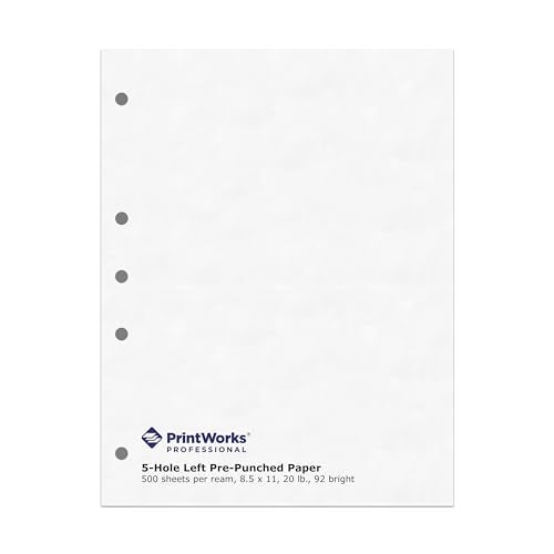 PrintWorks Professional 5 Hole Punch Left Paper - Pre-Punched for Folders & Binders - Made in the USA - 500 Sheets - 8.5" x 11" - 20 lb - 92 Bright White (04340) - Image 1