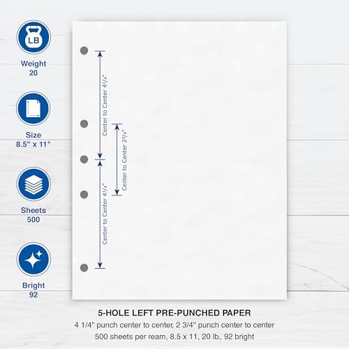 PrintWorks Professional 5 Hole Punch Left Paper - Pre-Punched for Folders & Binders - Made in the USA - 500 Sheets - 8.5" x 11" - 20 lb - 92 Bright White (04340) - Image 3