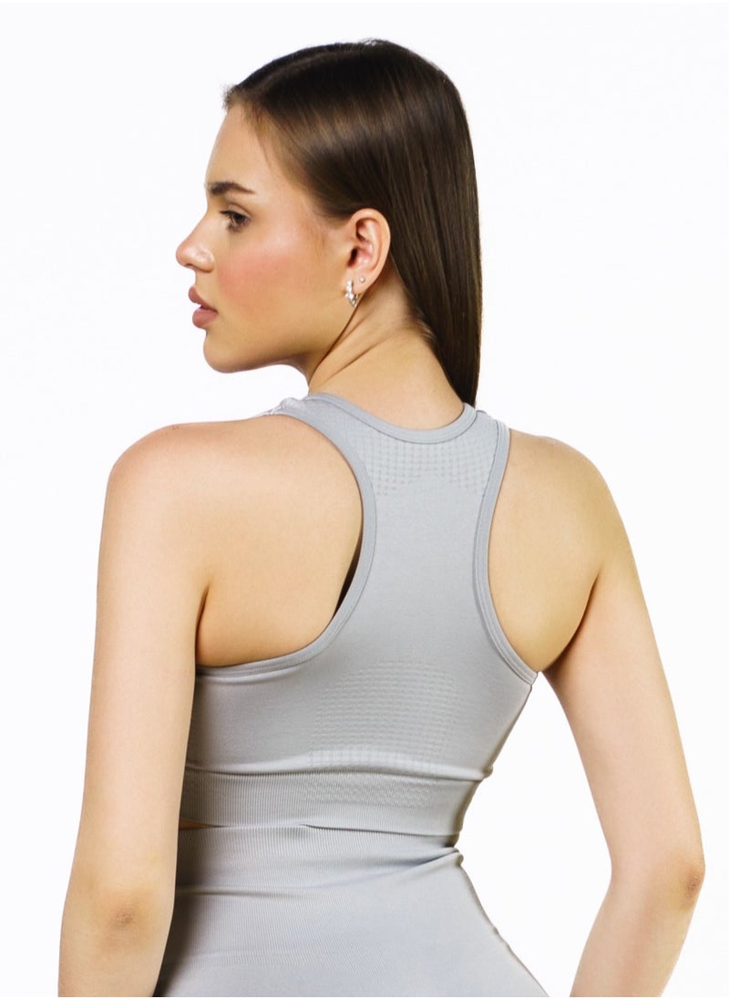 Bernessi High Support Sports Bra Top for Women Comfortable Ladies Bra for Fitness Yoga Workout Gym Running Exercise Dance Athletic Ash Grey  - Image 2