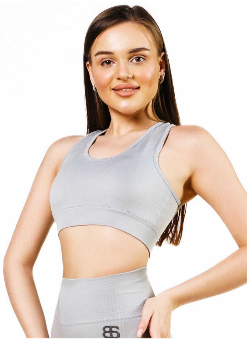 Bernessi High Support Sports Bra Top for Women Comfortable Ladies Bra for Fitness Yoga Workout Gym Running Exercise Dance Athletic Ash Grey  - Image 1