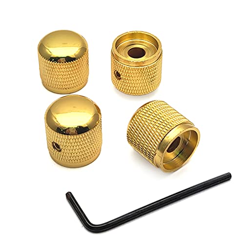 SAPHUE 4 Pcs Metal Volume Tone Dome Tone Guitar Speed Control Knobs with Allen Keys Screws Set for Fender Strat Telecaster Gibson Les Paul Electric Guitar or Bass（Gold） - Image 1
