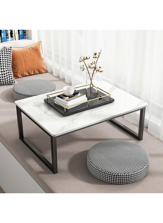 YINZUO Modern Rectangular Marble Top Coffee Table with Black Metal Frame, Stylish Space-Saving Design, Welded Joint, No Assembly Needed (Big) - Image 1