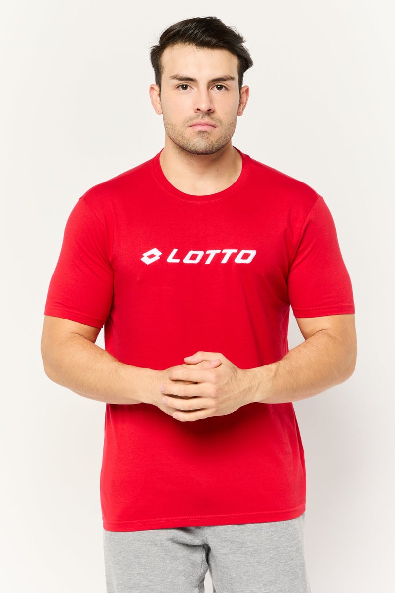 LOTTO Men Sportswear Fit Short Sleeve Outdoor T-Shirts, Red/White - Image 1