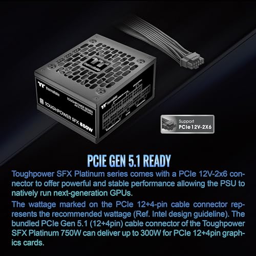 Thermaltake Toughpower SFX 750W 80Plus Platinum ATX 3.1 Standard Power Supply; 300W 12V-2x6 Connector Included; Full Modular; 90mm FDB Fan; PS-STP-0750FNFAPU-1; 7 Year Warranty - Image 4