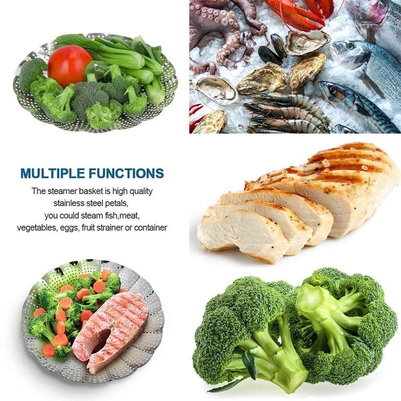 VKPSN VKPSN Vegetable Steamer Basket Premium Stainless Steel Veggie Steamer Basket Folding Expandable Steamers to Fits Various Size Pot Silver - Image 5