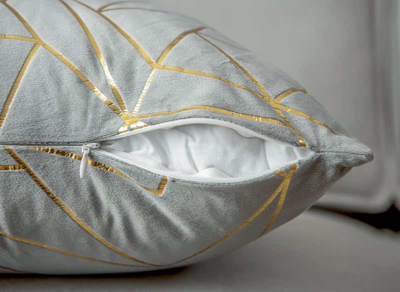 YONGLIU YONGLIU Pack of 2 Velvet Cushion Cases Decorative Gold Foil Geometric Pattern Throw Pillow Covers for Modern Homes Couch Sofa Bedroom Living Room(Gray and Gold  18X18 )  - Image 5