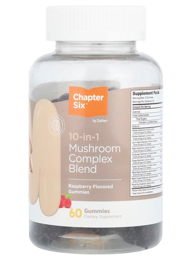 Chapter Six 10-in-1 Mushroom Complex Blend Gummies Raspberry 60 Gummies - Image 2