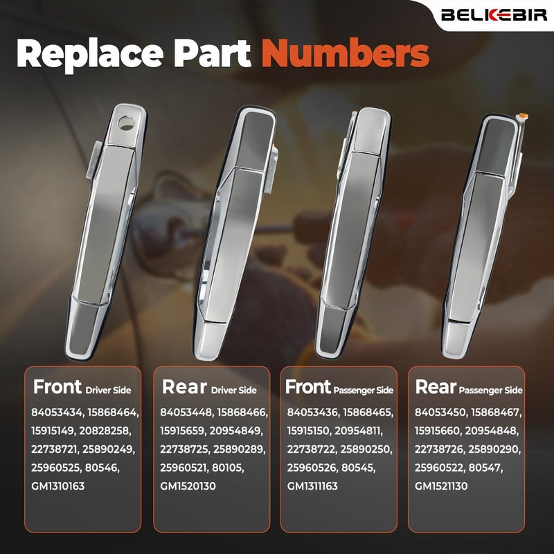 BELKEBIR 4 PCS Exterior Chrome Door Handle Front Rear Driver Passenger Compatible with 2007-2014 Chevy Silverado Suburban Avalanche Tahoe, GMC Sierra Yukon, Cadillac Escalade Replace 20828258 22738721 25960525 Personal & public compatible - Image 3