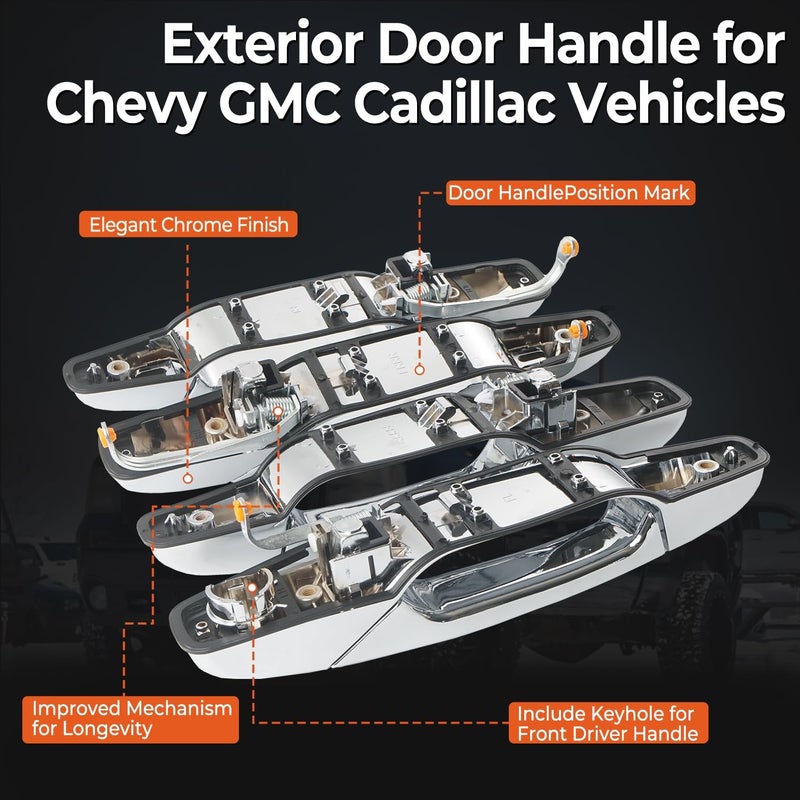 BELKEBIR 4 PCS Exterior Chrome Door Handle Front Rear Driver Passenger Compatible with 2007-2014 Chevy Silverado Suburban Avalanche Tahoe, GMC Sierra Yukon, Cadillac Escalade Replace 20828258 22738721 25960525 Personal & public compatible - Image 5