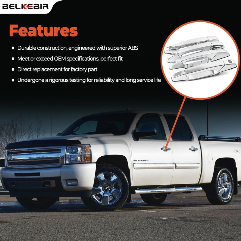 BELKEBIR 4 PCS Exterior Chrome Door Handle Front Rear Driver Passenger Compatible with 2007-2014 Chevy Silverado Suburban Avalanche Tahoe, GMC Sierra Yukon, Cadillac Escalade Replace 20828258 22738721 25960525 Personal & public compatible - Image 4