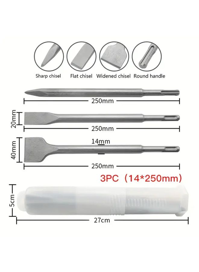 Set Of 3 Electric Chisel Kit Round Handle Hammer Drill Tool For Tile Masonry Concrete - Image 4