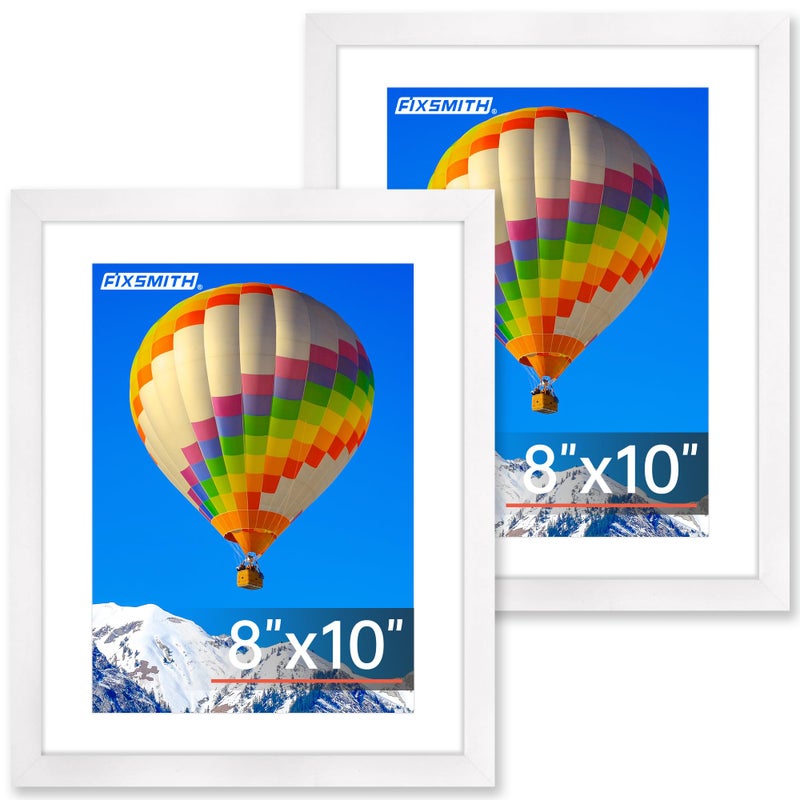 FIXSMITH 8x10 Picture Frame, White Photo Frame with HD Plexiglass, Display Pictures 5x7 with Mat or 8x10 Without Mat, Picture Frames Collage for Tabletop or Wall Display, 2 Pack - Image 1
