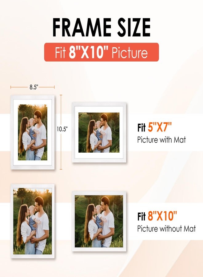 FIXSMITH 8x10 Picture Frame, White Photo Frame with HD Plexiglass, Display Pictures 5x7 with Mat or 8x10 Without Mat, Picture Frames Collage for Tabletop or Wall Display, 2 Pack - Image 2