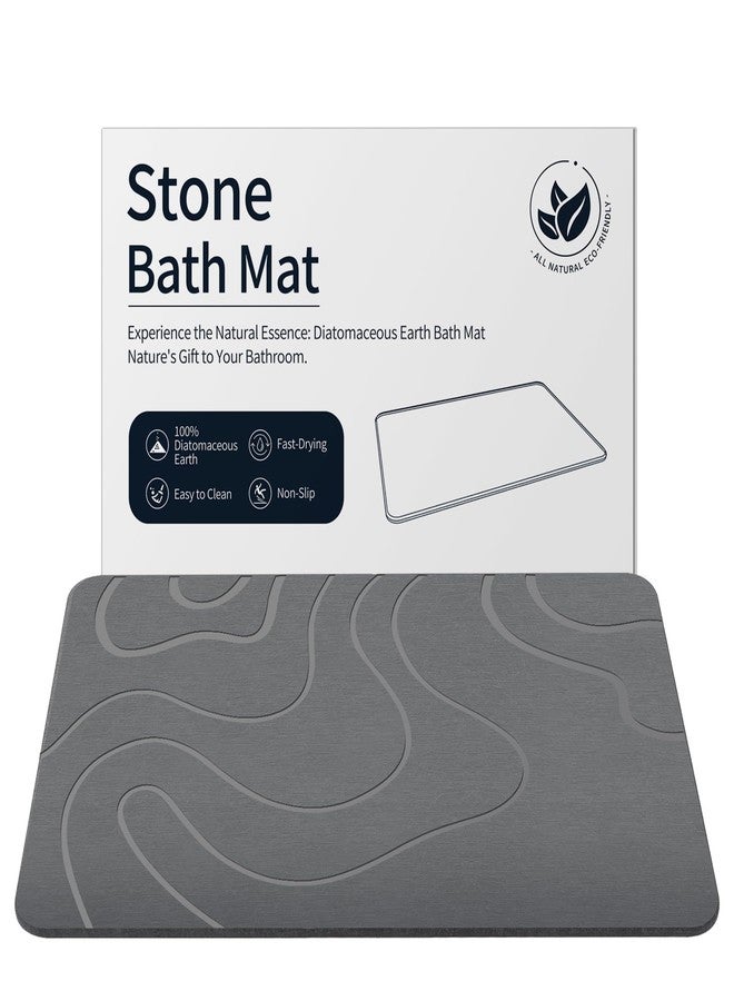 ZIKIBL Stone Bath Mat Diatomaceous Earth Shower Mat Non-Slip Super Absorbent Diatomite Stone Mats for Bathroom Floor Quick-Drying Easy to Clean (24''*16'' Grey) - Image 1