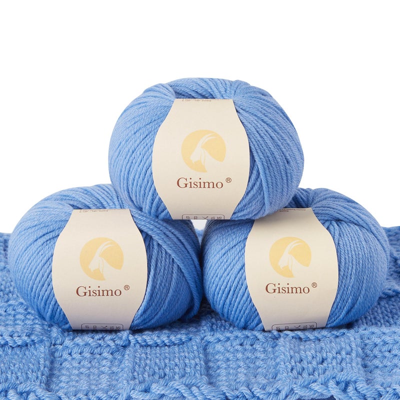 GISIMO 100 Merino Wool Yarn 6Ply Luxurious and Soft Yarn for Hand Knitting  Crocheting 176 OZ50g 127 yds116 Meters Blue 3 Balls