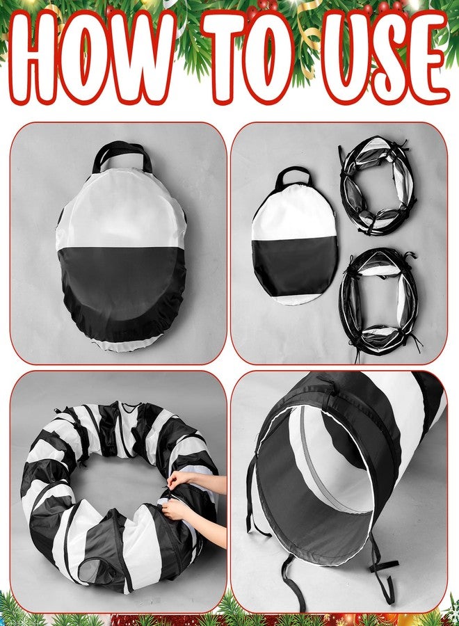 SilTriangle 4' x 4' x 11.8'' Cat Tunnel Christmas Tree Skirt Black and White Cat Tunnel Bed Under Christmas Tree 142'' Long Detachable Donut Tube for Indoor Cats Xmas Kitty Cave for Kitten Kitty - Image 3