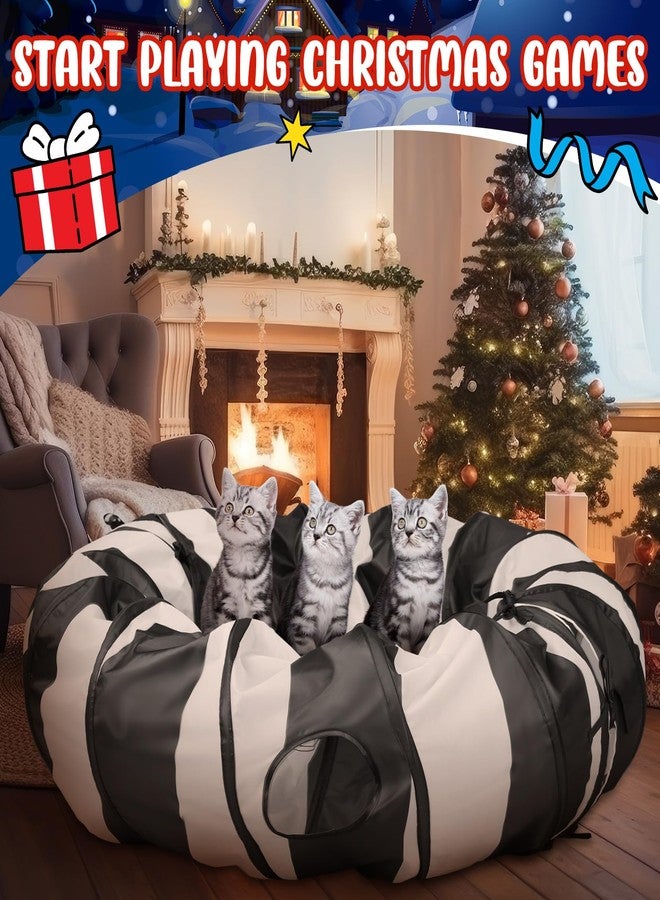 SilTriangle 4' x 4' x 11.8'' Cat Tunnel Christmas Tree Skirt Black and White Cat Tunnel Bed Under Christmas Tree 142'' Long Detachable Donut Tube for Indoor Cats Xmas Kitty Cave for Kitten Kitty - Image 5