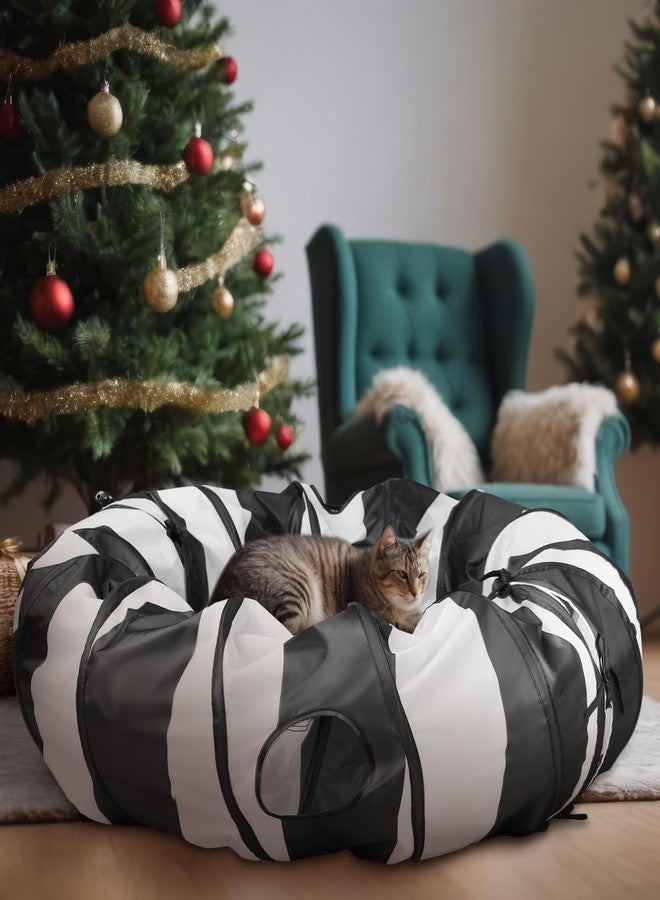 SilTriangle 4' x 4' x 11.8'' Cat Tunnel Christmas Tree Skirt Black and White Cat Tunnel Bed Under Christmas Tree 142'' Long Detachable Donut Tube for Indoor Cats Xmas Kitty Cave for Kitten Kitty - Image 4