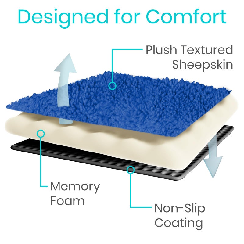 Vive Mobility Knee Scooter Pad Cover - Soft Plush Adult Sheepskin Memory Foam Cushion, Walker Accessory for Knee Roller, Padded Accessories Leg Cart Improves Comfort with Injury, Universal Fit (Blue) - Image 3