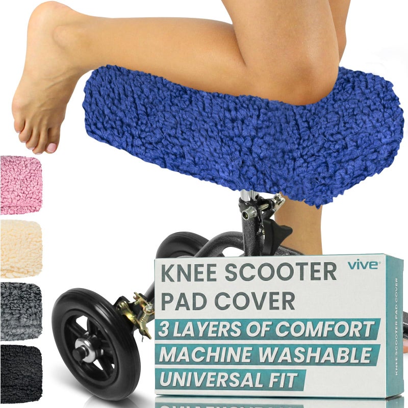 Vive Mobility Knee Scooter Pad Cover - Soft Plush Adult Sheepskin Memory Foam Cushion, Walker Accessory for Knee Roller, Padded Accessories Leg Cart Improves Comfort with Injury, Universal Fit (Blue) - Image 1
