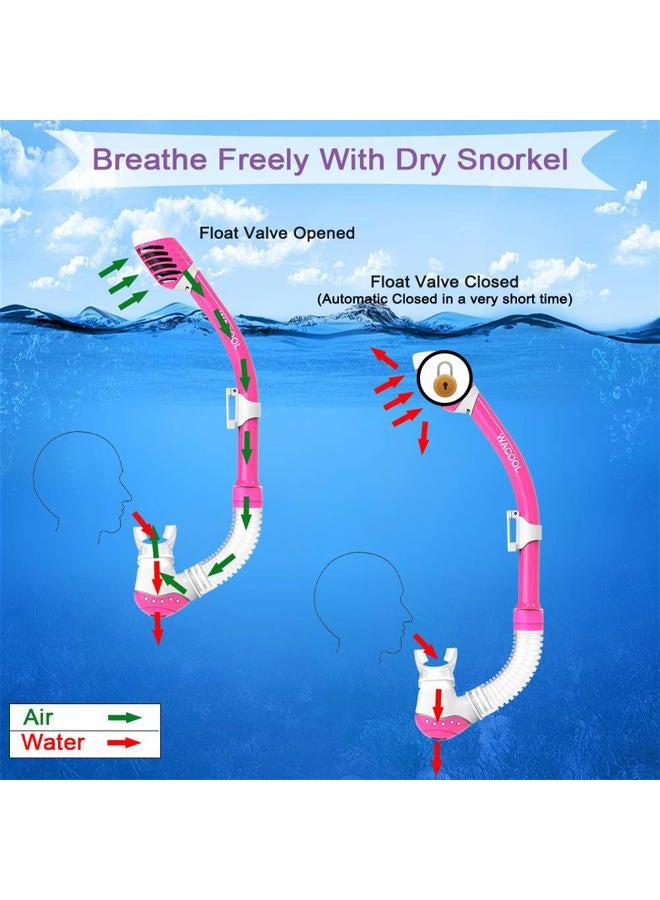 WACOOL Snorkeling Snorkel Package Set for Kids Youth Junior, Anti-Fog Coated Glass Diving Mask, Snorkel with Silicon Mouth Piece,Purge Valve and Anti-Splash Guard. (Pink) - Image 3