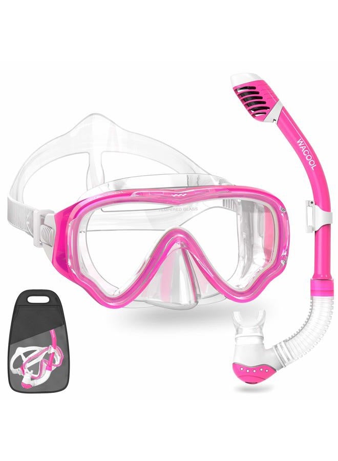 WACOOL Snorkeling Snorkel Package Set for Kids Youth Junior, Anti-Fog Coated Glass Diving Mask, Snorkel with Silicon Mouth Piece,Purge Valve and Anti-Splash Guard. (Pink) - Image 1