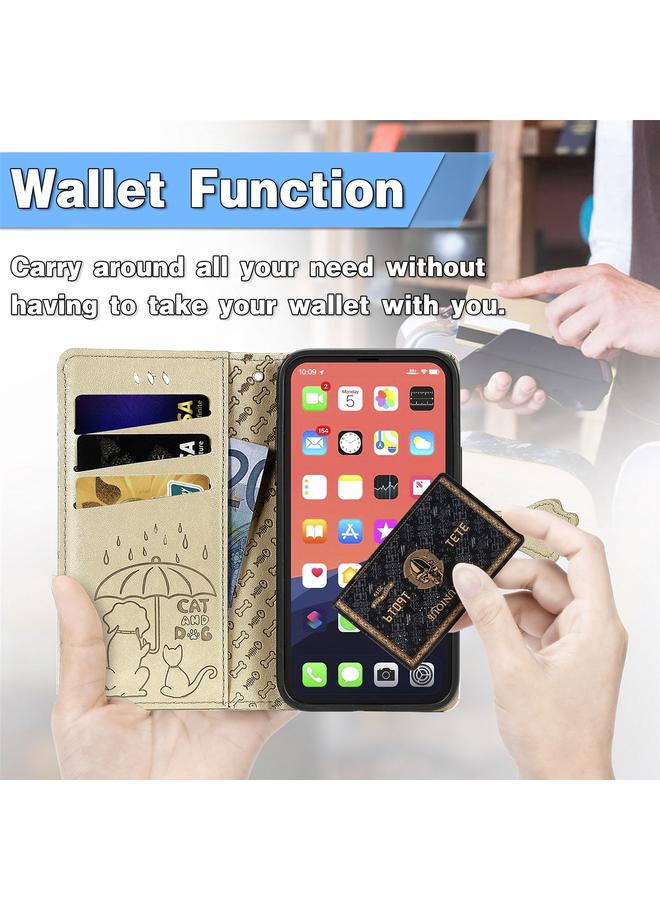 S-TOP Case For iPhone 13 Pro Max Cute Cat and Dog Embossed Horizontal Flip Leather Case with Holder & Card Slots & Wallet & Lanyard - Image 5