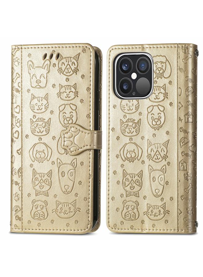 S-TOP Case For iPhone 13 Pro Max Cute Cat and Dog Embossed Horizontal Flip Leather Case with Holder & Card Slots & Wallet & Lanyard - Image 2