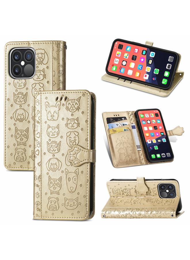 S-TOP Case For iPhone 13 Pro Max Cute Cat and Dog Embossed Horizontal Flip Leather Case with Holder & Card Slots & Wallet & Lanyard - Image 1