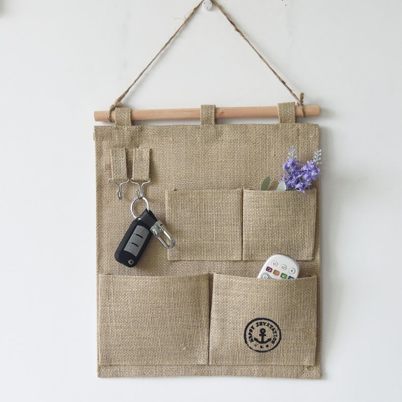 Zakka Cotton And Linen Foldable 4-Pocket Small Hanging Bag Living Room Room Wall Fabric Hanging Bag With Hook - Image 5