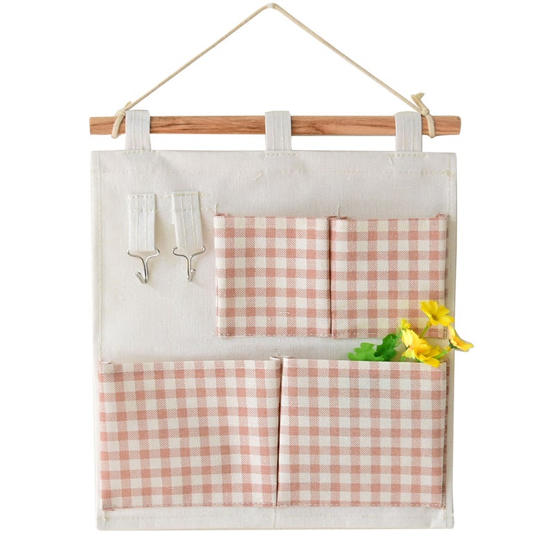 Zakka Cotton And Linen Foldable 4-Pocket Small Hanging Bag Living Room Room Wall Fabric Hanging Bag With Hook - Image 1