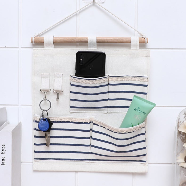 Zakka Cotton And Linen Foldable 4-Pocket Small Hanging Bag Living Room Room Wall Fabric Hanging Bag With Hook - Image 4