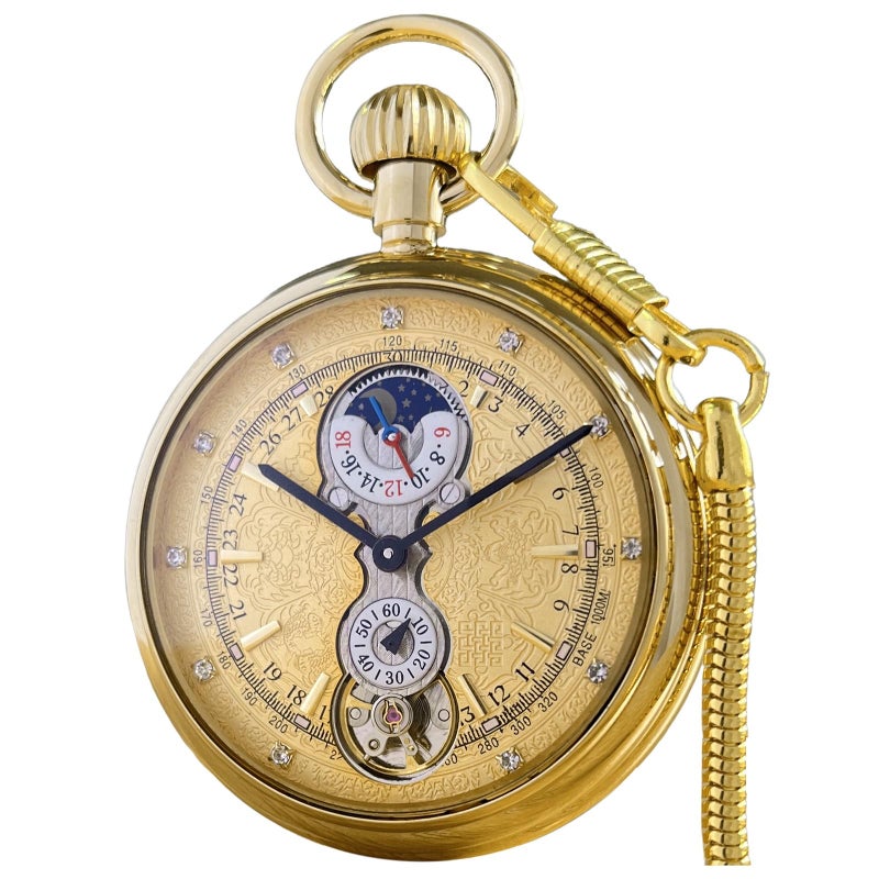 VIGOROSO Tourbillon Mechanical HandWind Pocket Watch for Men Sun Day Moon Phase Display Exclusive Luxury Full Copper Watches for Dad - Image 2