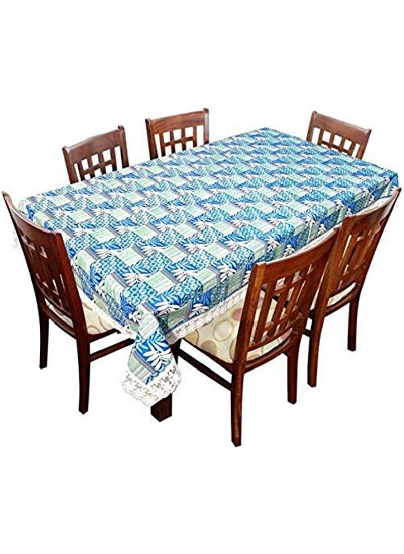 craft city CRAFT CITY Turquoise Color Flower Print Center/Dining Table Cover for 2/4/6 Seater Table Cloth/Water and dust with Oil-Proof PVC Rectangular Shape (60x90 inch)  - Image 1