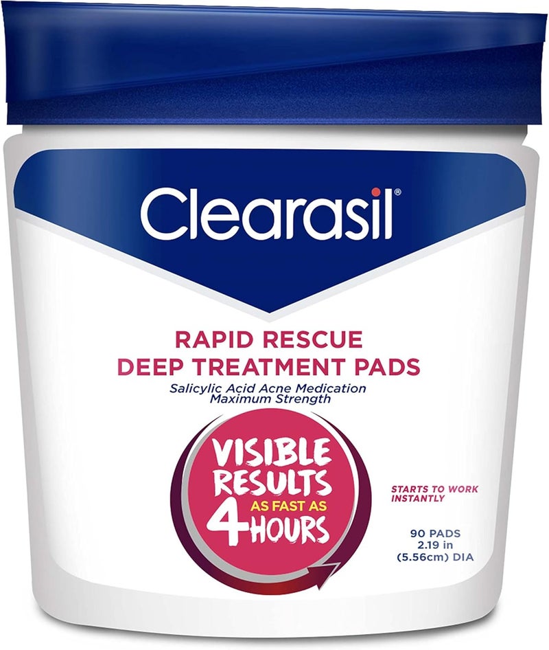Clearasil Rapid Rescue Deep Treatment Pads - Maximum Strength Salicylic Acid Acne Medication, 90 Count - Image 1