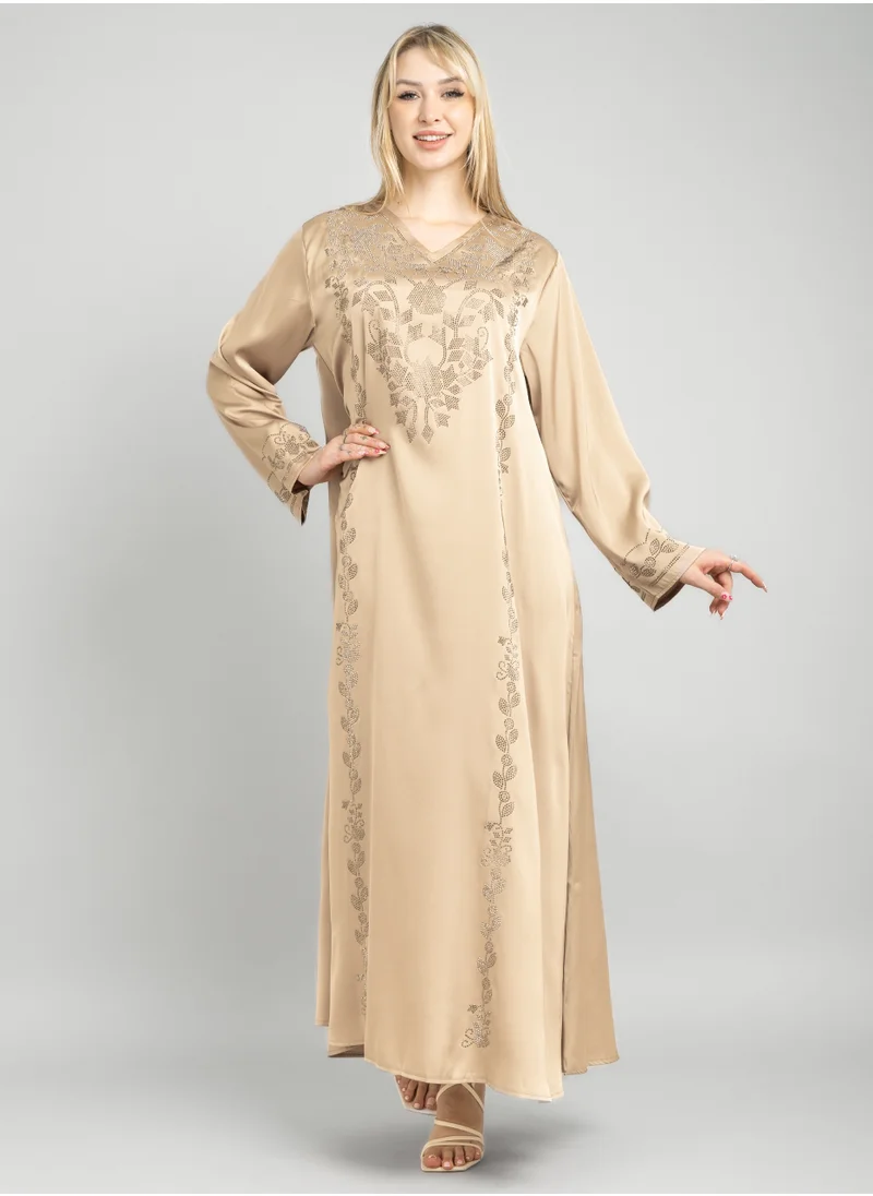 IKKXA Solid Embellished Modern Jalabiya CJ1082 Beige