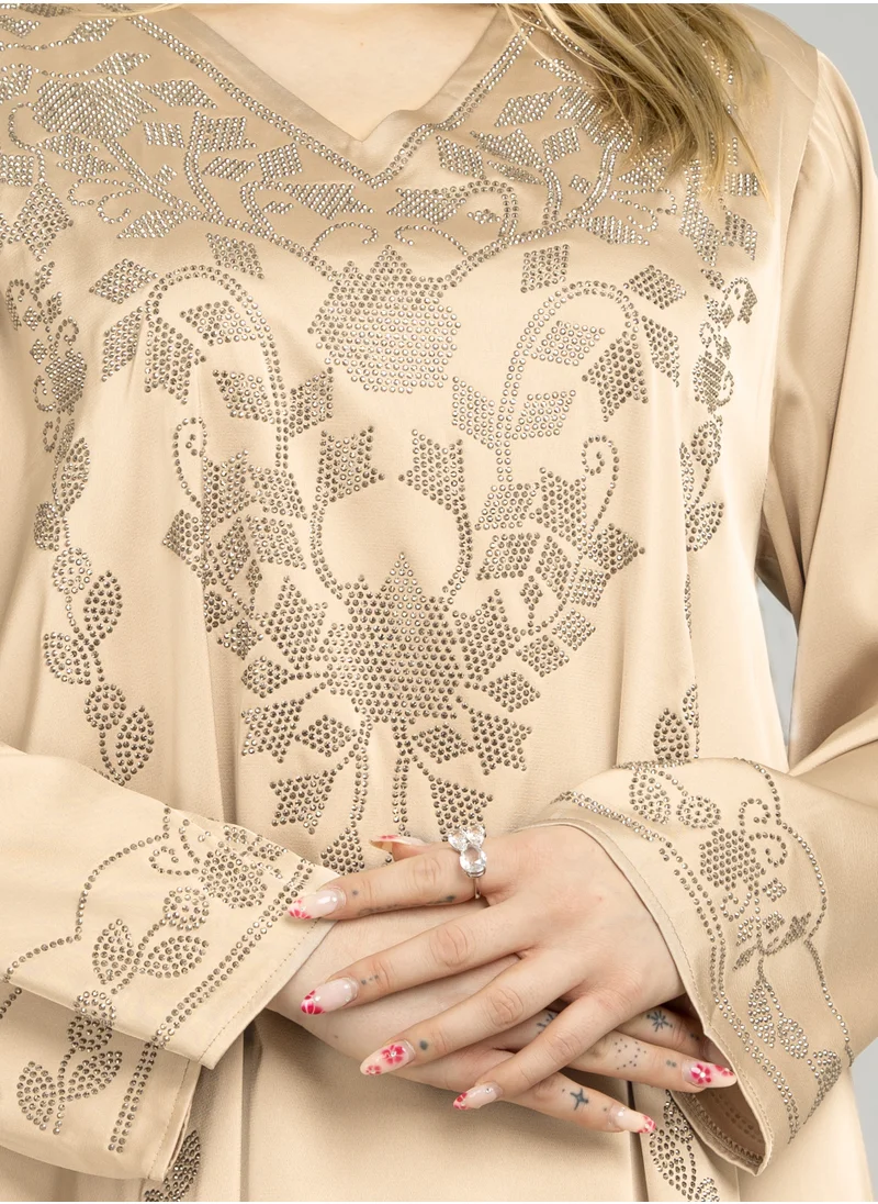 IKKXA Solid Embellished Modern Jalabiya CJ1082 Beige