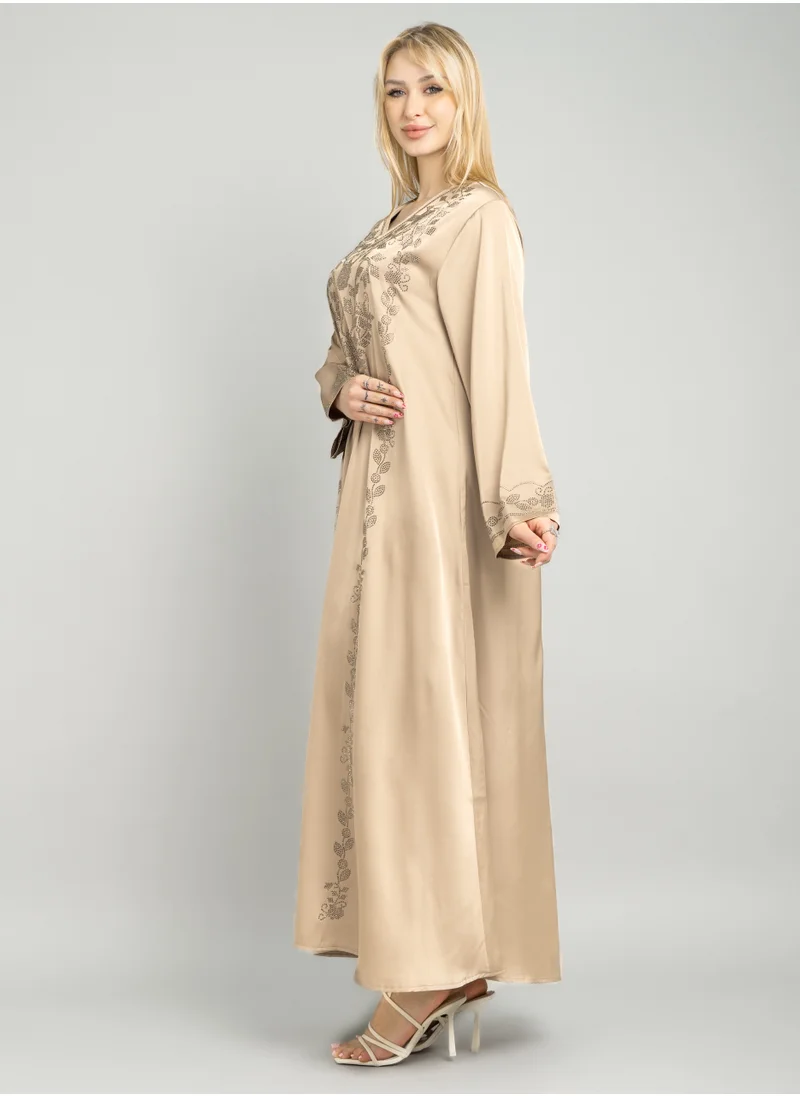 IKKXA Solid Embellished Modern Jalabiya CJ1082 Beige