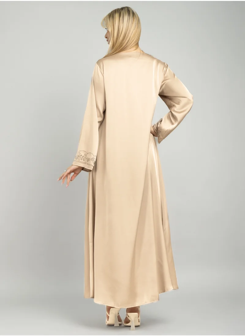IKKXA Solid Embellished Modern Jalabiya CJ1082 Beige