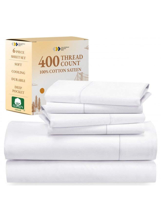 California Design Den California Design Den 6-Pc King Size Sheet Set with 4 Pillowcases - Soft 400 Thread Count 100% Cotton Sheets, Cooling Sateen Weave, Luxury Deep Pocket Bedsheets Set - Bright White - Image 1