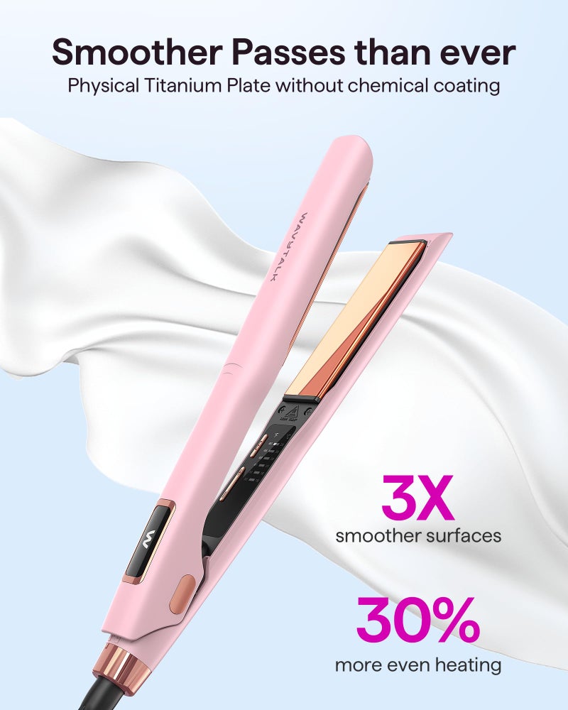 Wavytalk Professional Flat Iron Hair Straightener and Curler 2 in 1, Titanium Flat Iron for One-Pass Wonder 10S Fast Heat Up, Glide & Shine Straightener with Dual Voltage (1.18 Inch) - Image 2