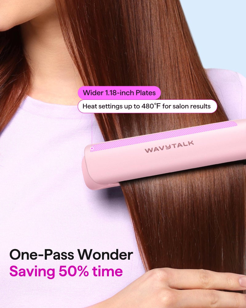 Wavytalk Professional Flat Iron Hair Straightener and Curler 2 in 1, Titanium Flat Iron for One-Pass Wonder 10S Fast Heat Up, Glide & Shine Straightener with Dual Voltage (1.18 Inch) - Image 4
