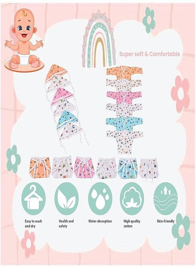 4NEwBiES 6Pc New Born Baby Hosiery Cotton Jhabla, Cap and Langot 0 to 6 Months Colors and Prints Vary (0 to 6 Months, 6 Pc) - Image 4