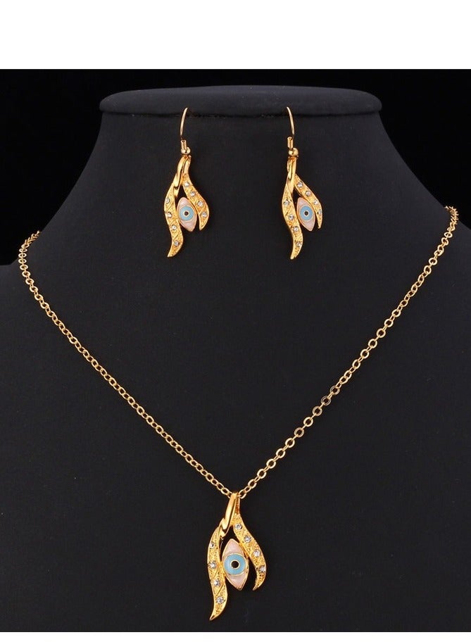 DubaiGallery Evil Eye Turkish Lucky Gift Women Trendy 18k Gold plated pendant Earrings Necklace Set - Image 2