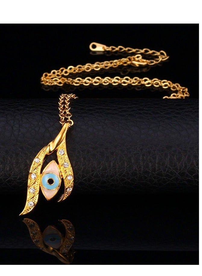 DubaiGallery Evil Eye Turkish Lucky Gift Women Trendy 18k Gold plated pendant Earrings Necklace Set - Image 3