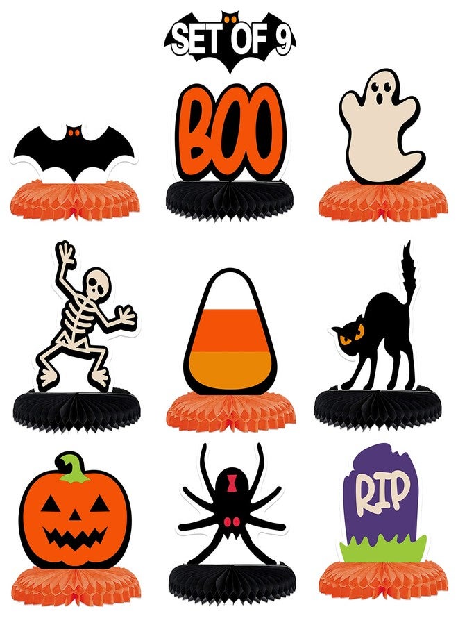 LINGTEER Happy Halloween Table Honeycomb Centerpieces - 9 pcs Funny Halloween Party Boo Ghost Table Decorations Sign. - Image 1