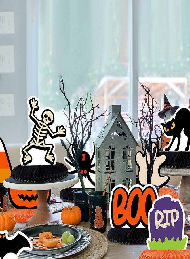 LINGTEER Happy Halloween Table Honeycomb Centerpieces - 9 pcs Funny Halloween Party Boo Ghost Table Decorations Sign. - Image 5