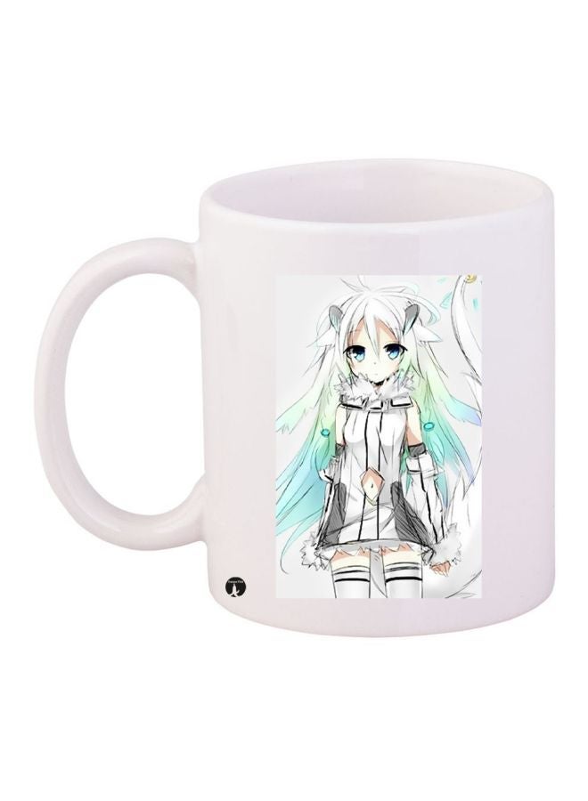 Cartoon Girl Printed Coffee Mug White/Blue/Grey 11ounce