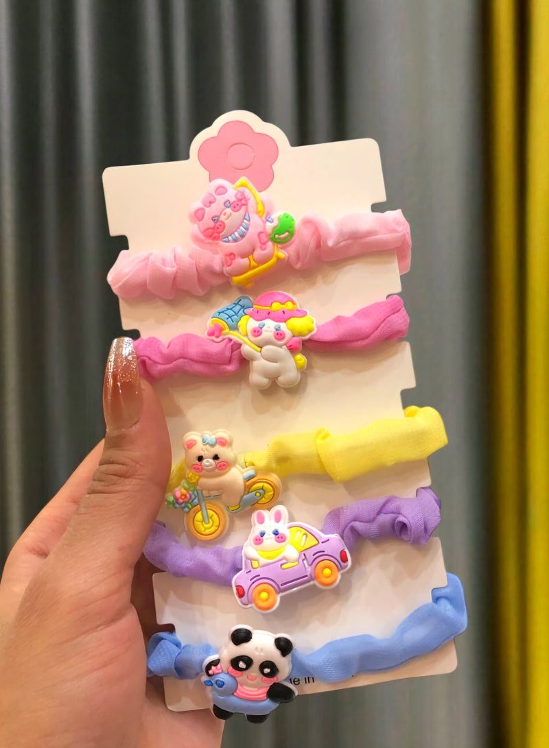 Set of 5 Colorful Hair Ties for Girls - Image 2